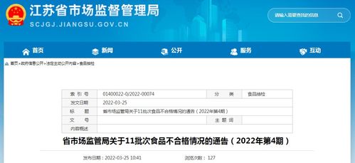 江蘇省市場監管局關于11批次食品不合格情況的通告 2022年第4期